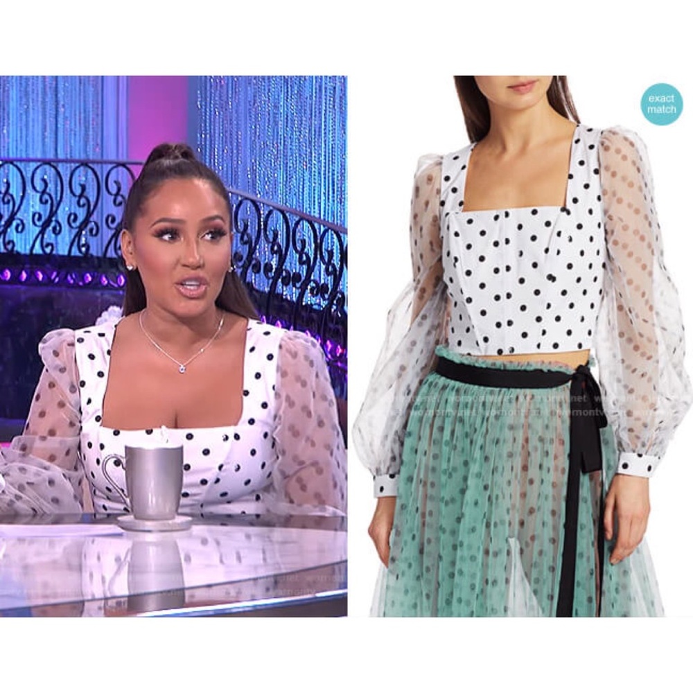 STAUD Rose Polka Dot Puff-Sleeve Organza Bustier Top